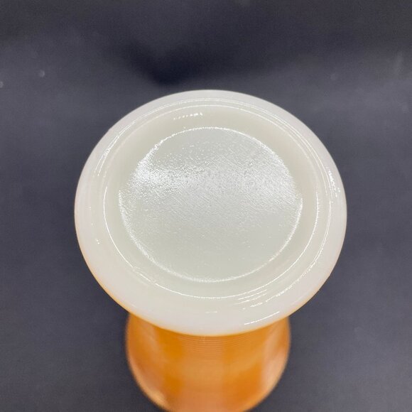 Vtg. mcm FIRE KING Peach Luster Vase ~ Ribbed w/ Scalloped Edge - 7¼" Tall - Picture 3 of 3